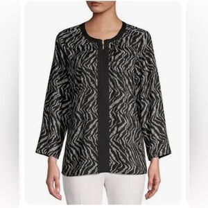 Donna Karan Black and White Zebra Print Blouse $395